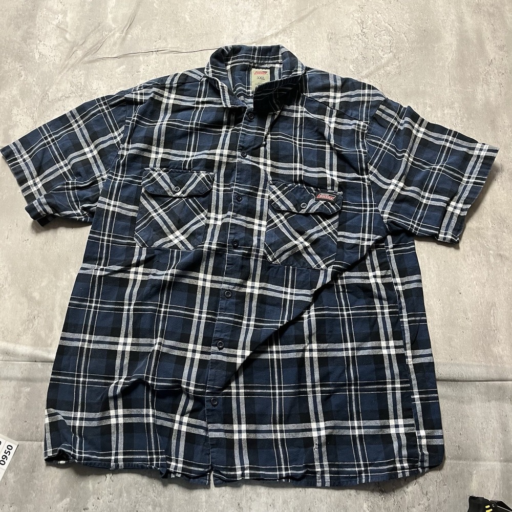Dickies Men's Long Sleeve Flannel Button Down Plaid Shirt Black Blue Gray 2XL